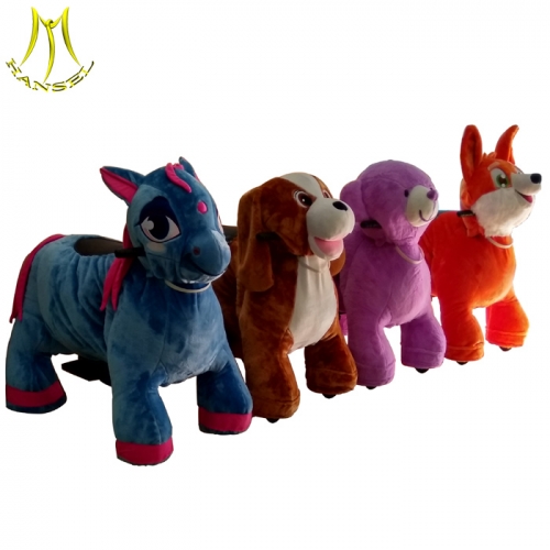 Hansel coin operated electric plush ride on animal machine amusement equipment plush toys stuffed animals on wheels motorized bicycle