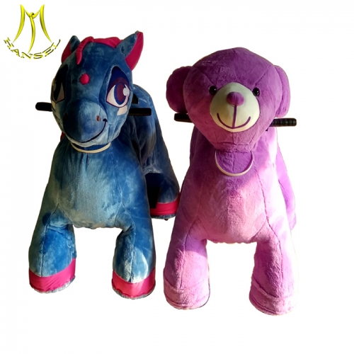 Hansel coin operated electric plush ride on animal machine amusement equipment plush toys stuffed animals on wheels motorized bicycle